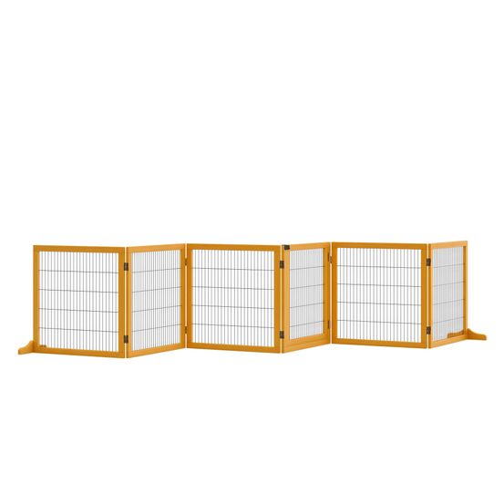 Barrière sécurité 6 panneaux bois acier chien moyen pliable porte serrure 432x70cm naturel - comfortxl pet living