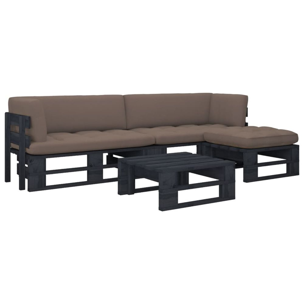 Salon de jardin palette 4pcs avec coussins pin imprégné de noir