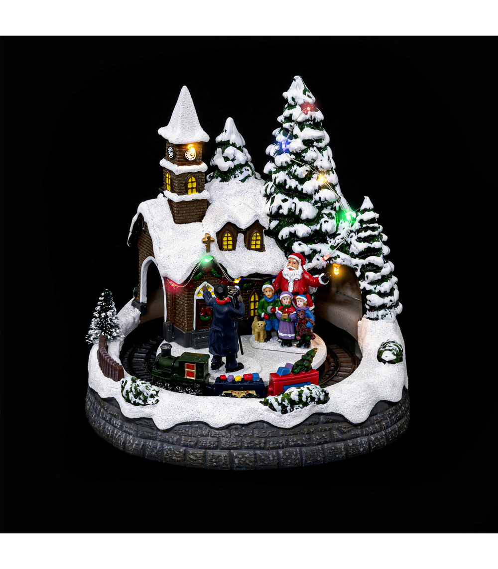 Village de noël lumineux et animé train du père noël