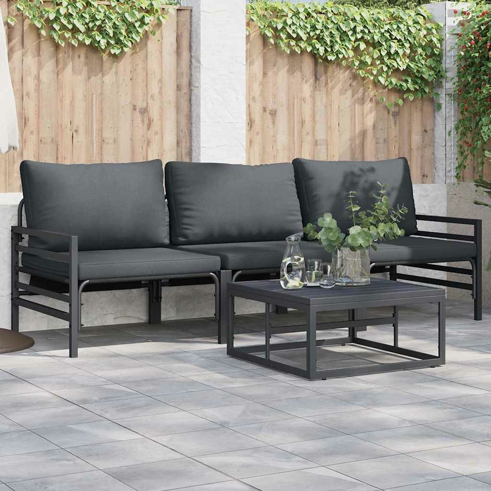 Ensemble de canapé de jardin avec coussin 4 pcs noir acier