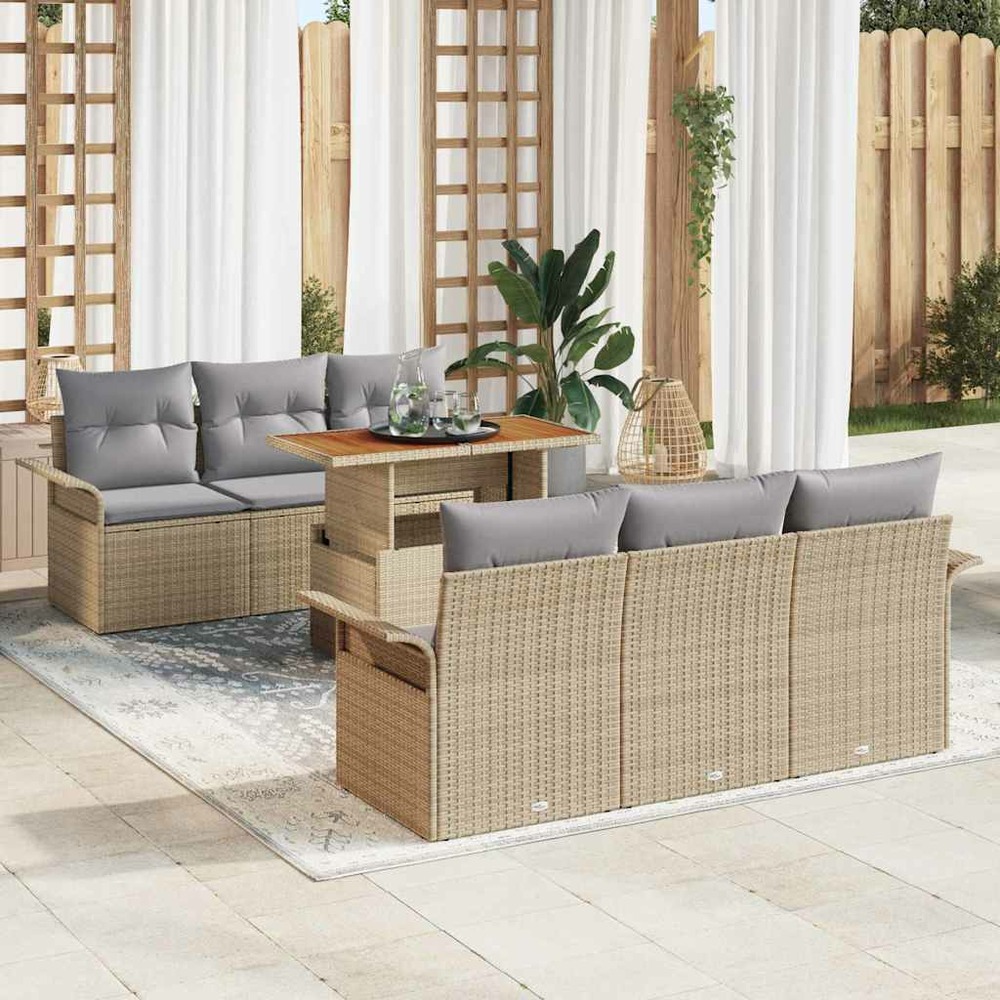 Ensemble de canapé de jardin 7 pcs beige poly rotin