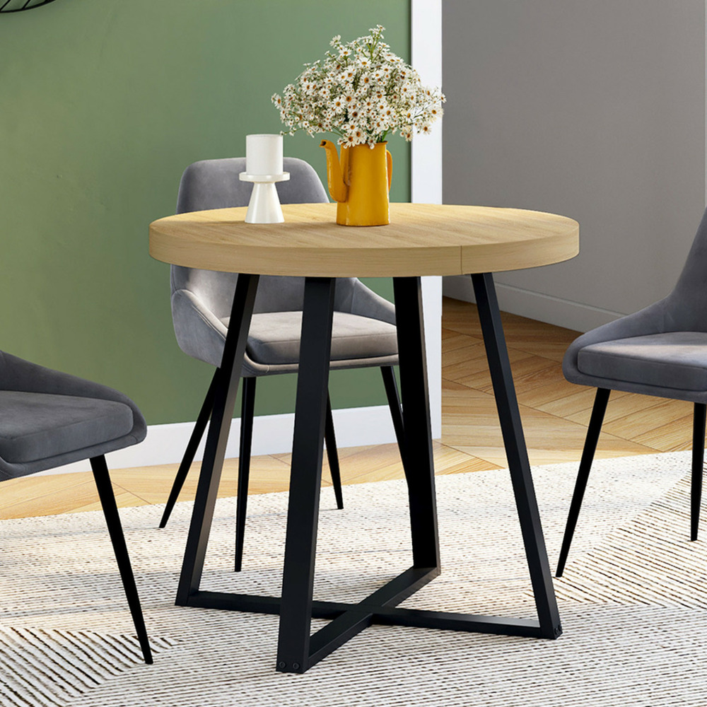 Table à manger fixe ronde selma 4 personnes bois et noir 80 cm