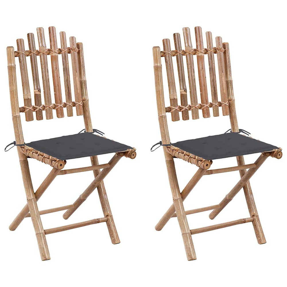 Chaises pliables de jardin lot de 2 avec coussins bambou
