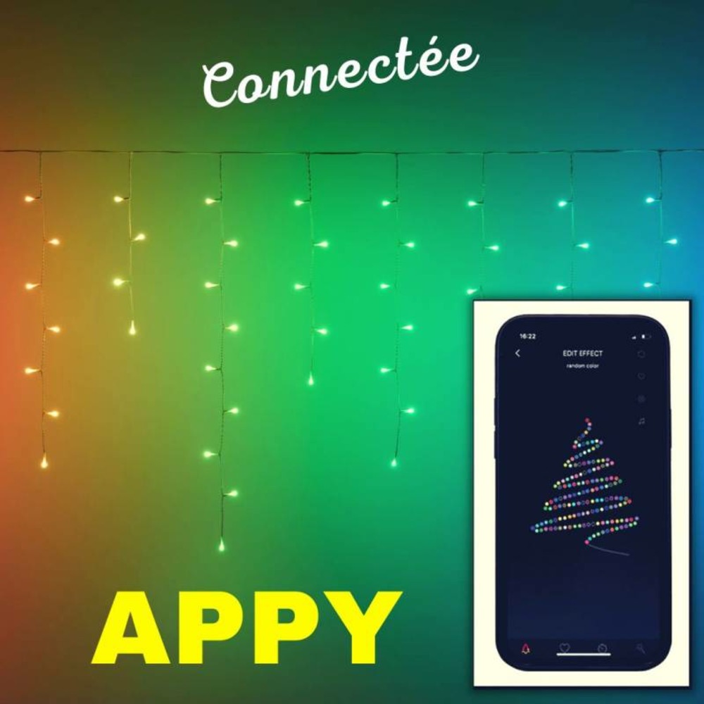 Guirlande stalactite connectée h90cm 4m appy 125 led rgb avec application bluetooth lotti
