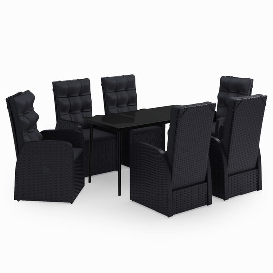 Ensemble à manger de jardin avec coussins 7 pcs noir