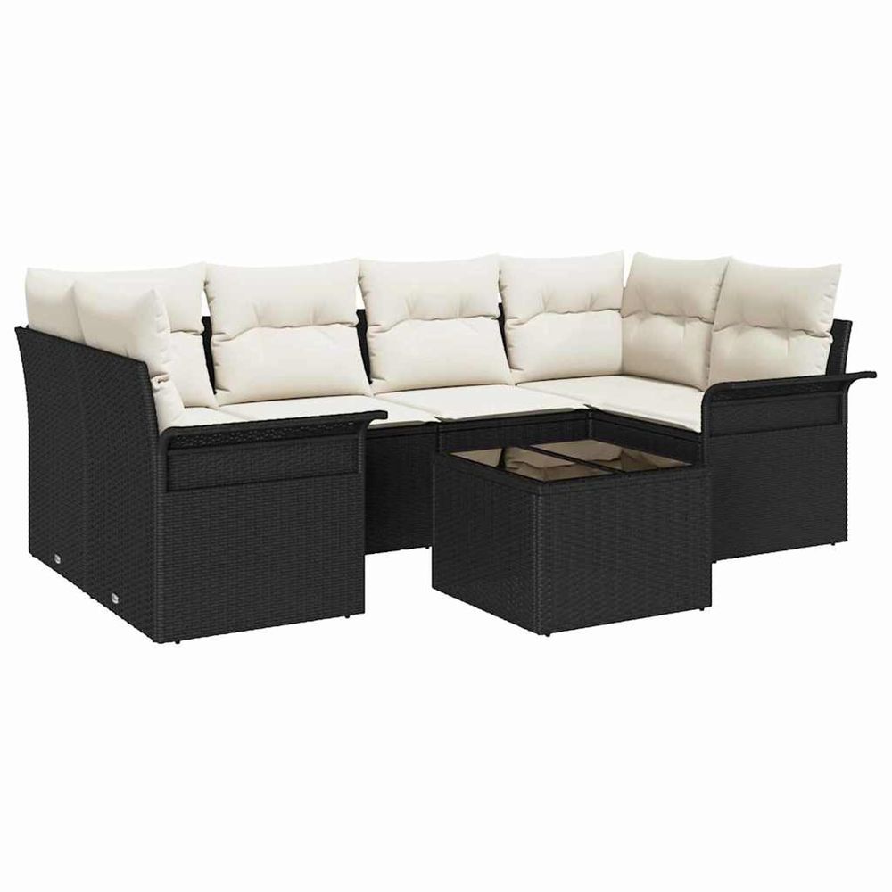 Ensemble de canapé de jardin 7 pcs 6-seater noir et crème