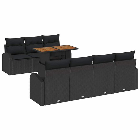 Ensemble de canapé de jardin 8 pcs noir poly rotin