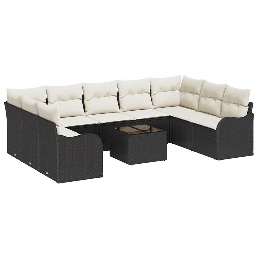 Ensemble de canapé de jardin 10 pc noir et blanc polyrotin
