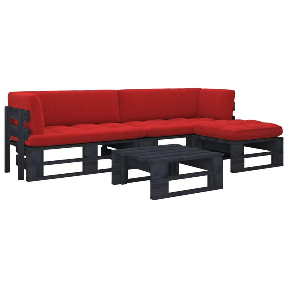 Salon de jardin palette 4pcs avec coussins pin imprégné de noir