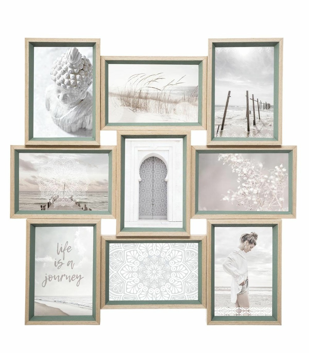 Cadre pêle-mêle multivues 9 photos en bois et verre 45 x 45 cm