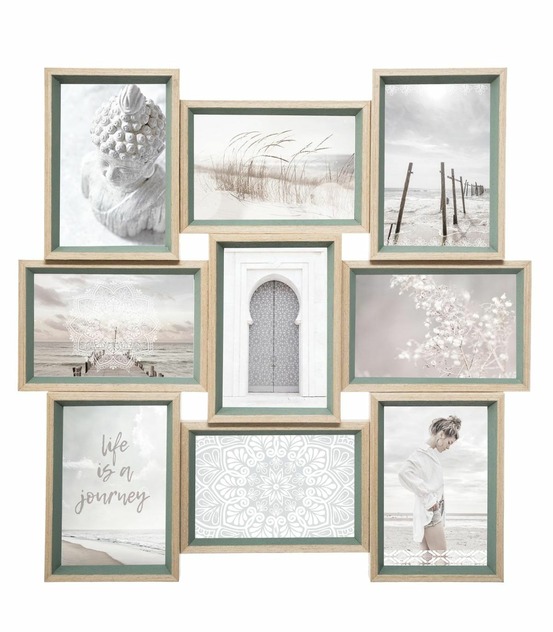 Cadre pêle-mêle multivues 9 photos en bois et verre 45 x 45 cm