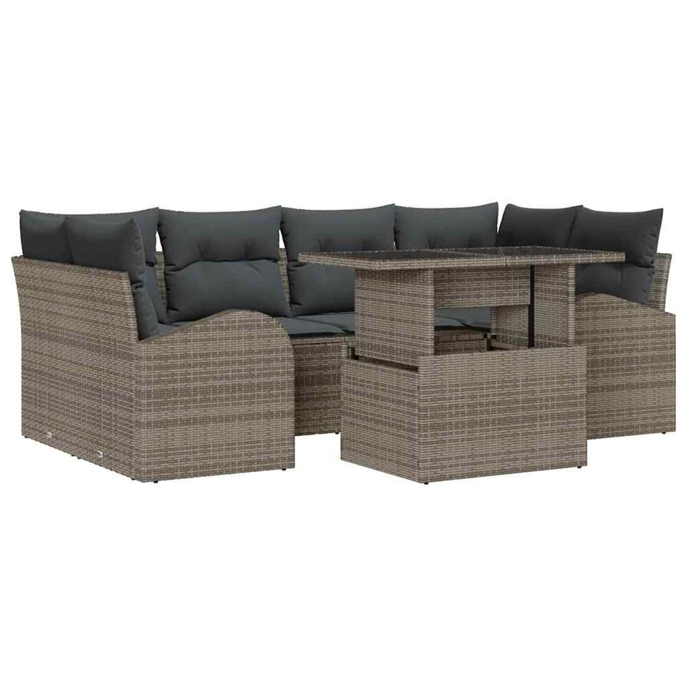 Ensemble de canapé de jardin 7 pièces gris poly rattan