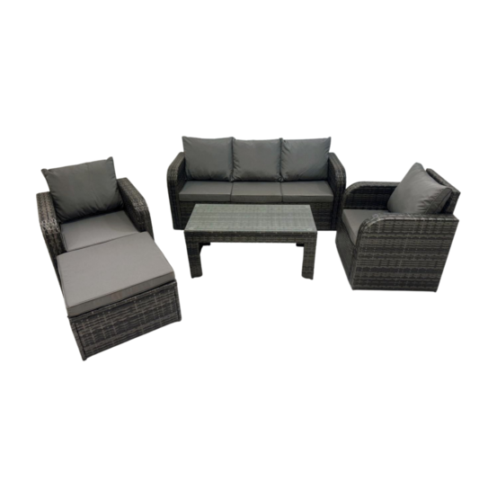 Salon de jardin ensemble avec chaise inclinable table basse grand tabouret gris foncé mixte