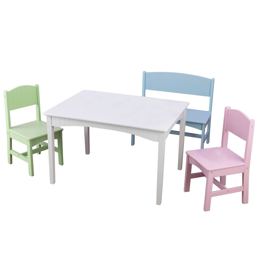 Ensemble de table et chaises avec banc pour enfants pastel