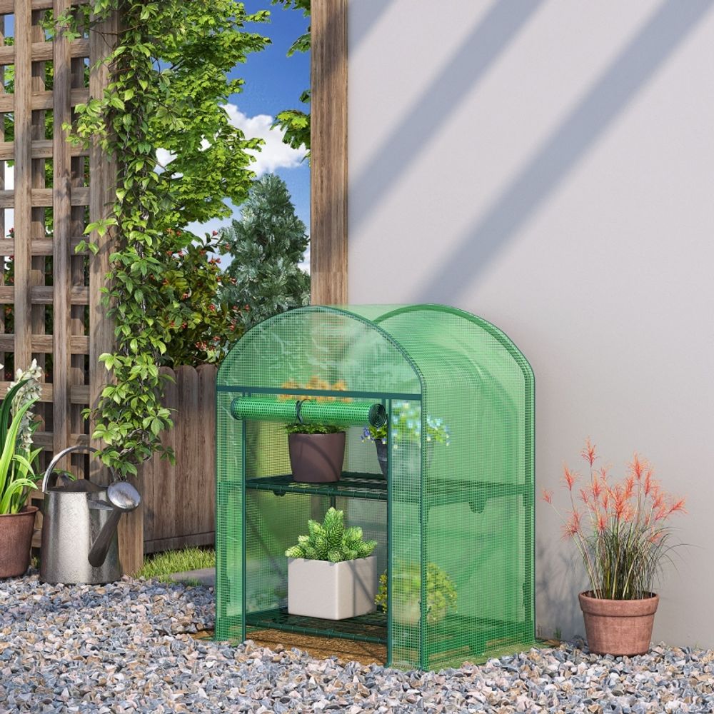Mini serre de jardin métal et pe 69 x 49 x 91 cm verte balcon 2 étagères protection plantes - comfortxl outdoor living