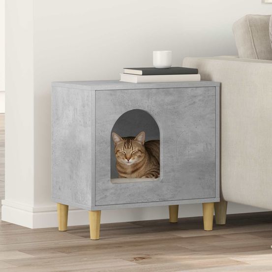 Abri chat intérieur effet béton gris 52cm pour chat industriel solide