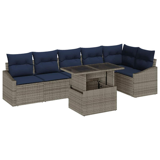Ensemble de canapé de jardin avec coussin 7 pcs gris et marine