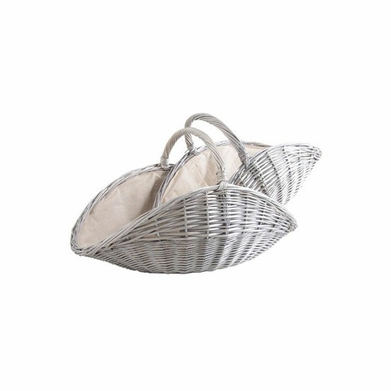 Paniers à bûches en osier gris et jute (lot de 2) ovale