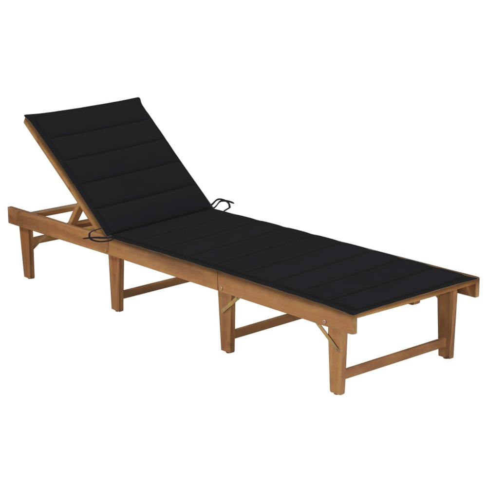 Chaise longue pliable avec coussin bois d'acacia solide bain de soleil