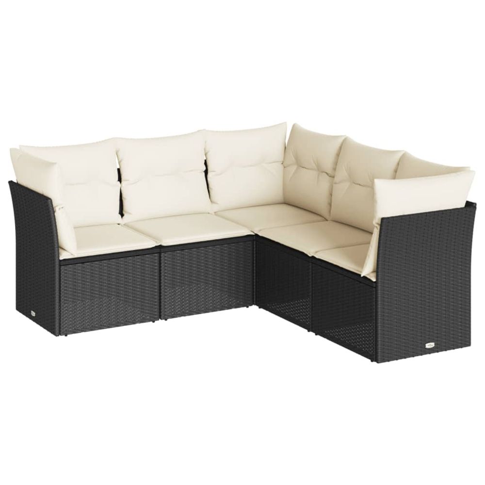 Salon de jardin 5 pcs avec coussins noir résine tressée