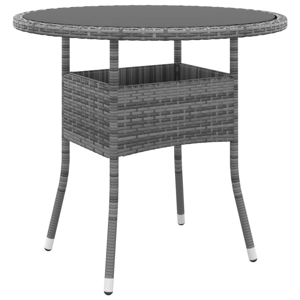 Table de jardin ø80x75 cm verre trempé/résine tressée gris