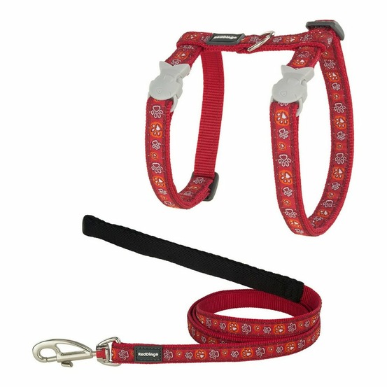 Harnais pour chat red dingo style rouge sangle empreinte d'animal