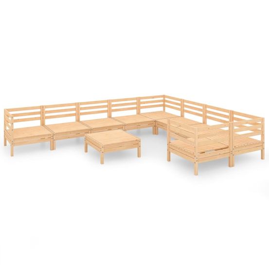 Salon de jardin 10 pcs bois de pin massif