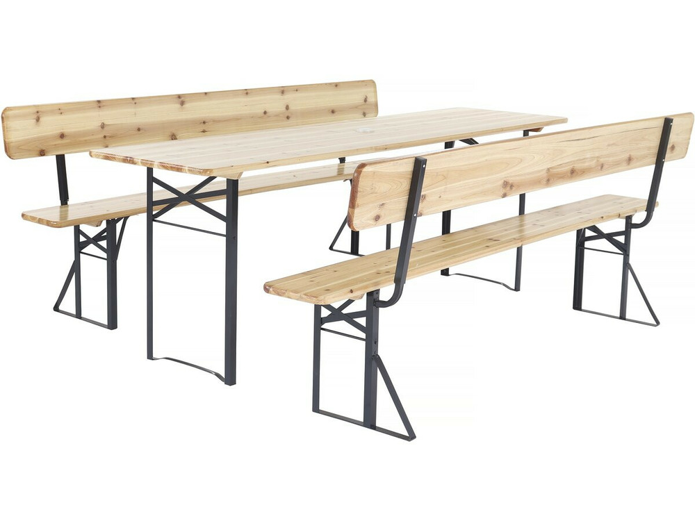 Salon de jardin set brasserie en bois avec dossier 