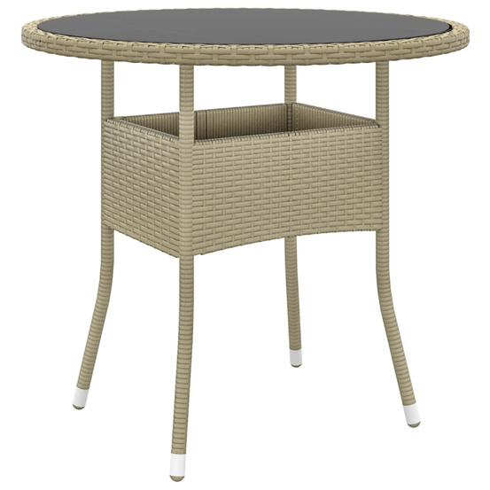 Table de jardin ø80x75 cm verre trempé/résine tressée beige