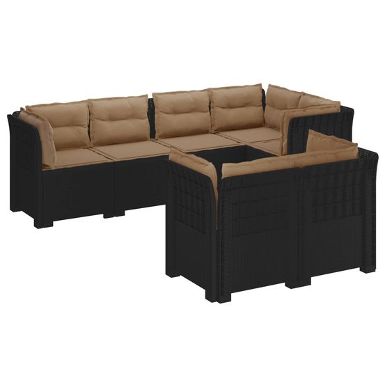 Canapé de jardin 7 places avec coussins look rattan pp