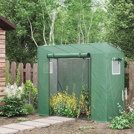 Serre de jardin tunnel pe acier verte 200 x 77 x 148-169 cm potager 2 fenêtres - comfortxl outdoor living