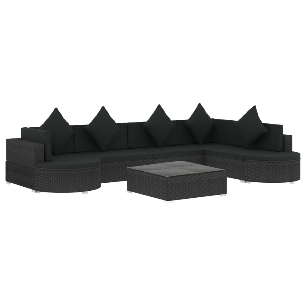 Salon de jardin 8 pcs avec coussins résine tressée noir
