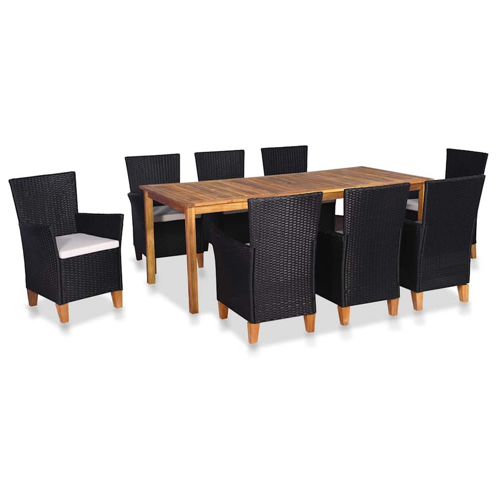 Ensemble à manger d'extérieur 9 pcs résine tressée noir marron