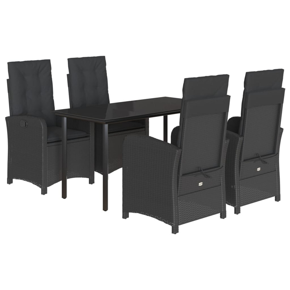 Ensemble à manger de jardin coussins 5pcs noir résine tressée