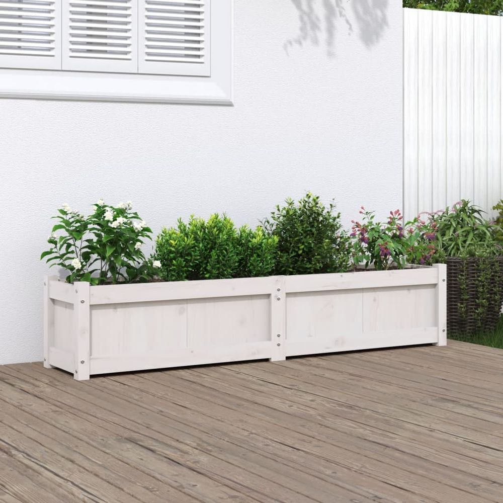Jardinière en bois de pin massif blanc pour balcon et jardin 150x31x31 cm