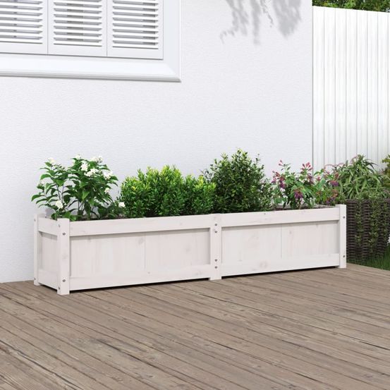 Jardinière en bois de pin massif blanc pour balcon et jardin 150x31x31 cm