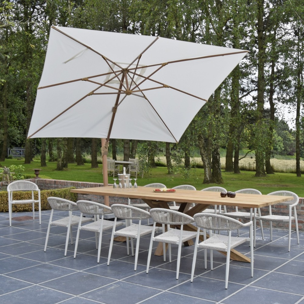 Parasol déporté aluminium finition bois toile écrue 4x3 m poseidon