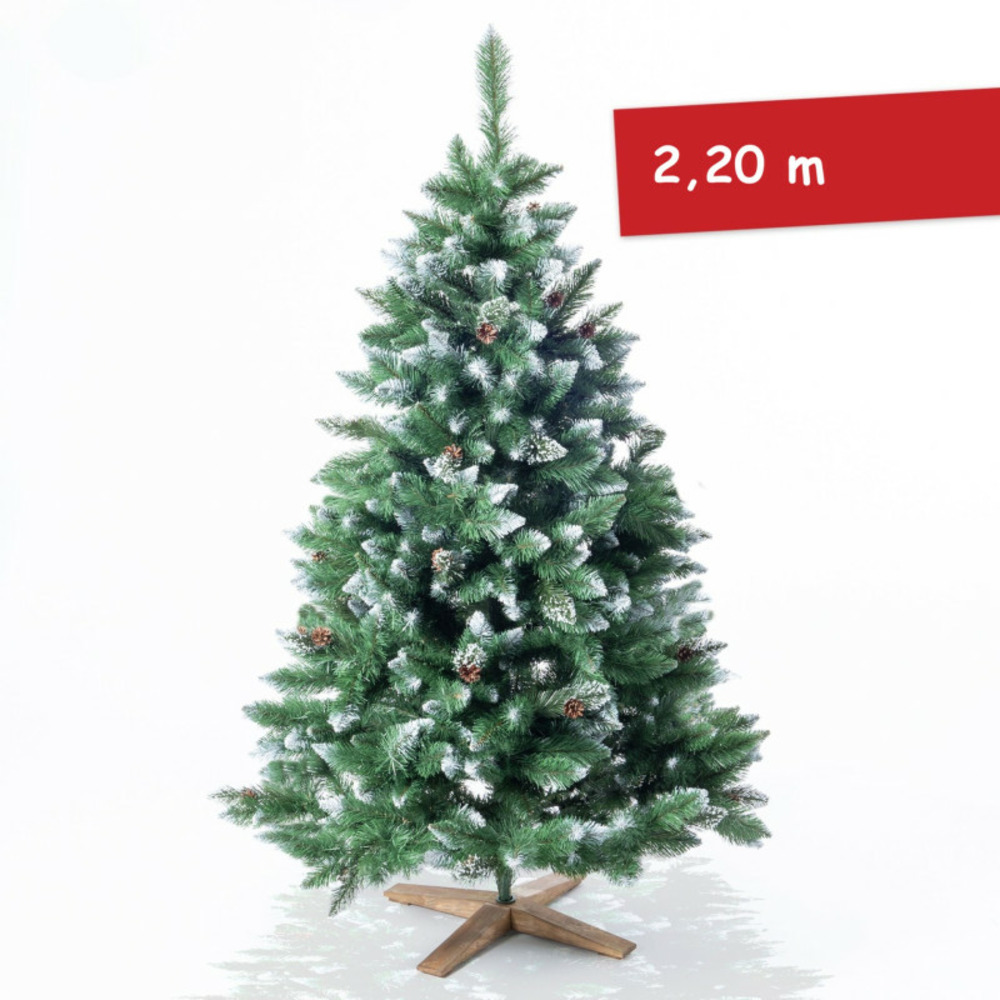 Sapin de noël artificiel 220cm arbre de noël neige décorative pommes de pin support inclus