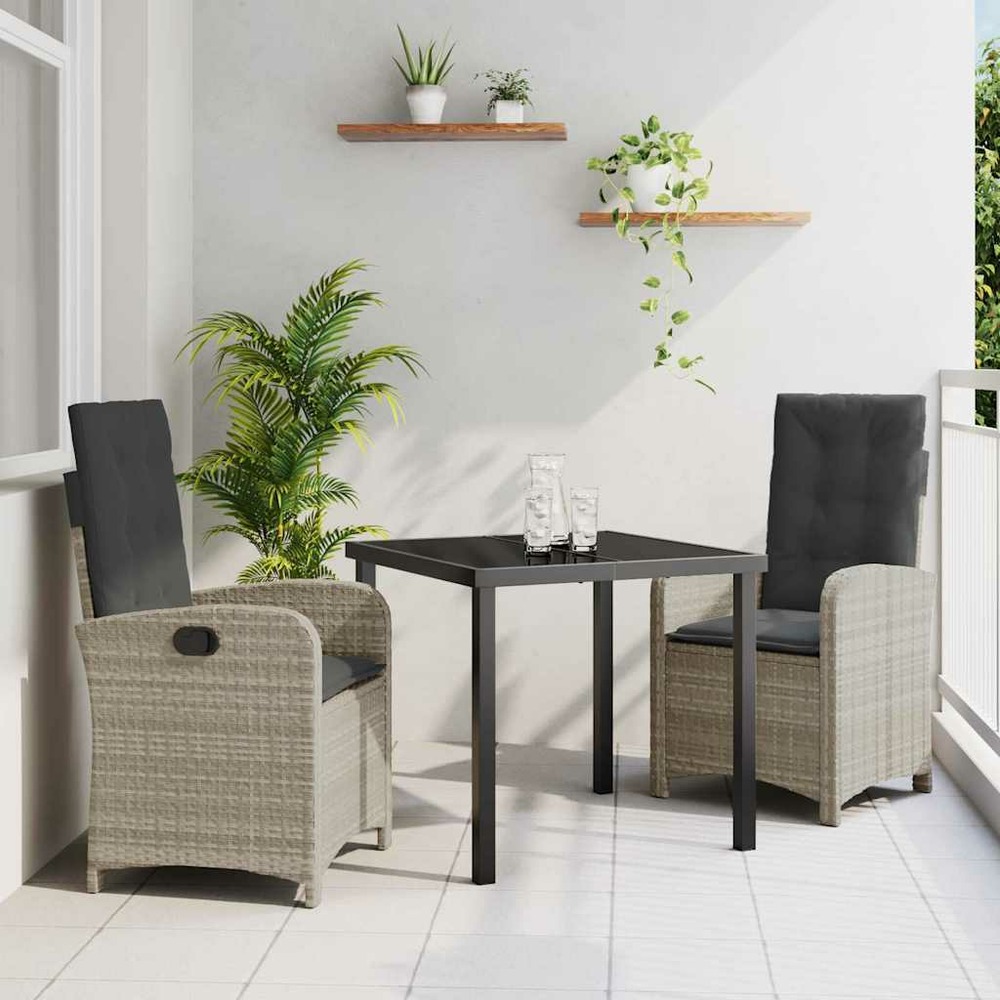 Ensemble de salle à manger pour jardin 3 pcs gris clair