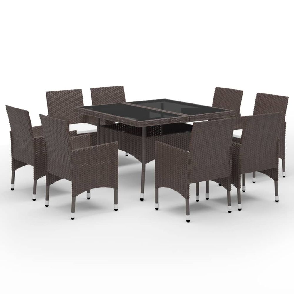 Ensemble à manger de jardin 9pcs résine tressée et verre marron