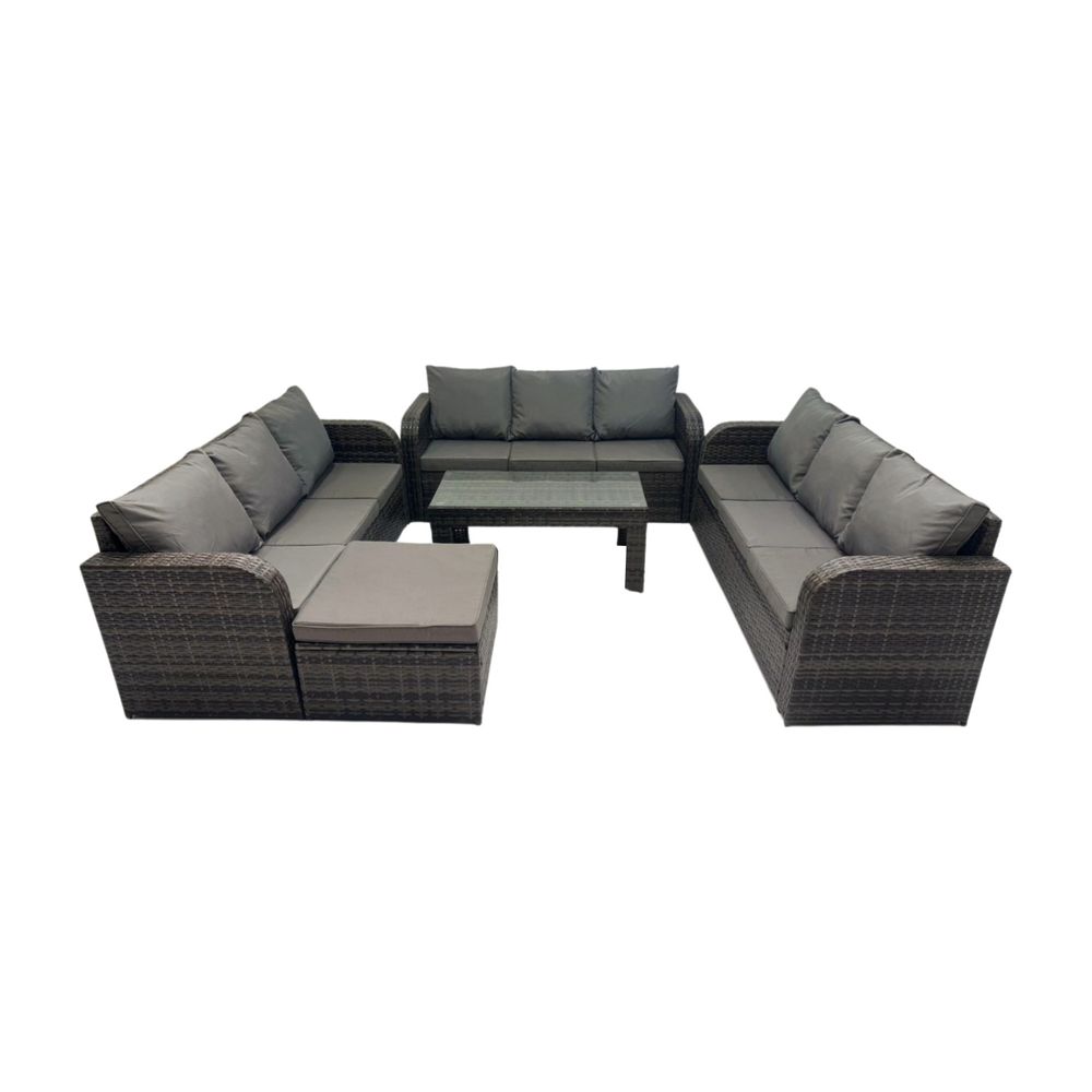 Ensemble de canapés en rotin 10 places salon de jardin avec table basse rectangulaire grand tabouret canapé 3 places