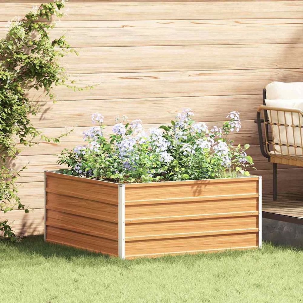 Lit de jardin surélevé carré acier galvanisé résistant intempéries pour potager urbain marron 100x100cm