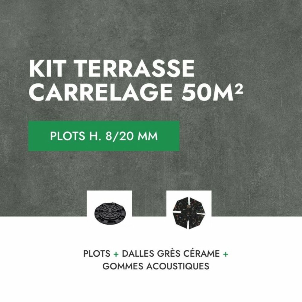 Kit terrasse carrelage 50m² - aspect béton lissée glocal classic - 60x60 cm - mirage - 8/20 mm