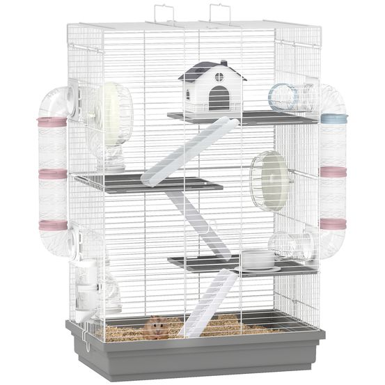 Cage hamster métal petits rongeurs 4 niveaux tubes créatifs 47x30x70cm gris