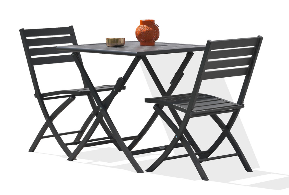 Ensemble repas marius 70 cm 2 places en aluminium anthracite