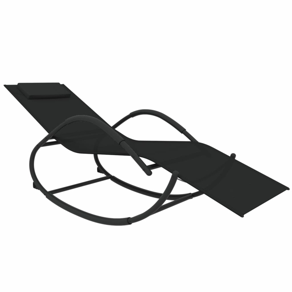 Transat chaise longue bain de soleil lit de jardin terrasse meuble d'extérieur à bascule noir acier et textilène