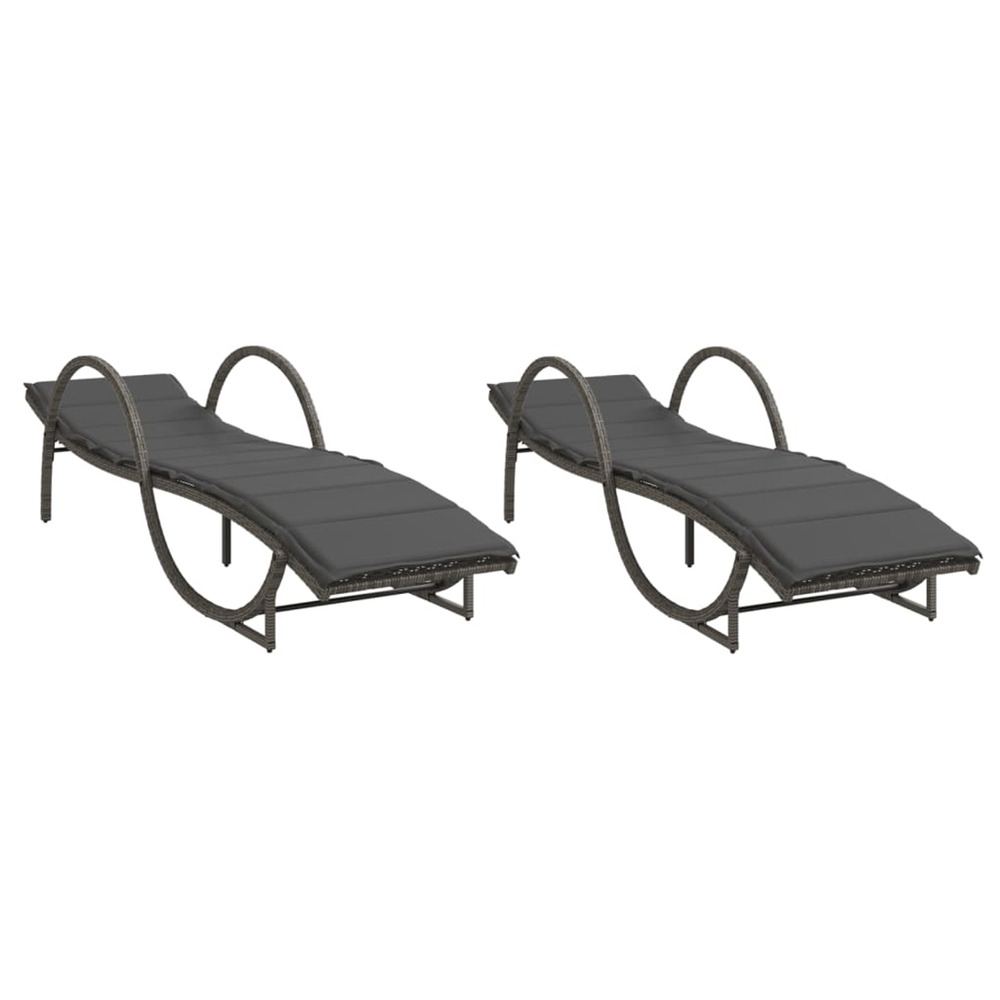 Chaises longues lot de 2 avec coussins gris résine tressée