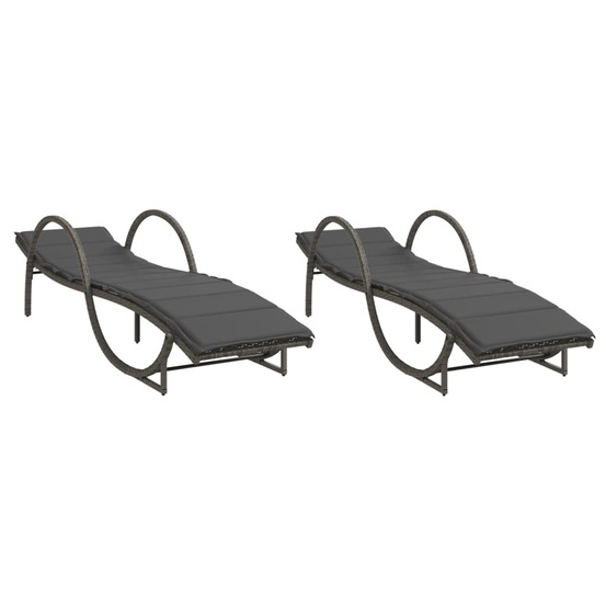 Chaises longues lot de 2 avec coussins gris résine tressée