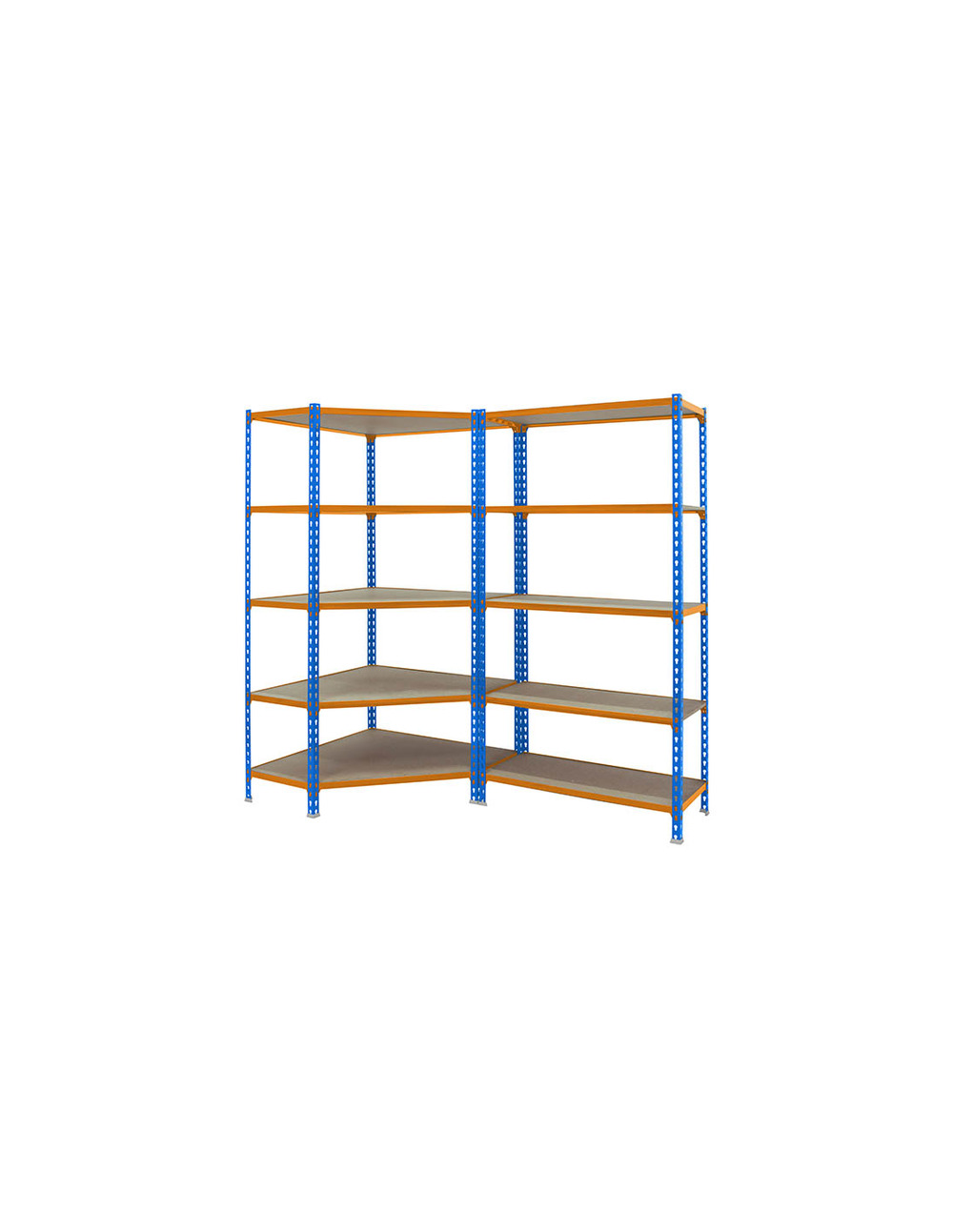 Etagère légère sans vis pack maderclick corner 5/300 + mader 5/300 bleu/orang/bois bleu/orange/bois 1800x1800x300 - simonrack