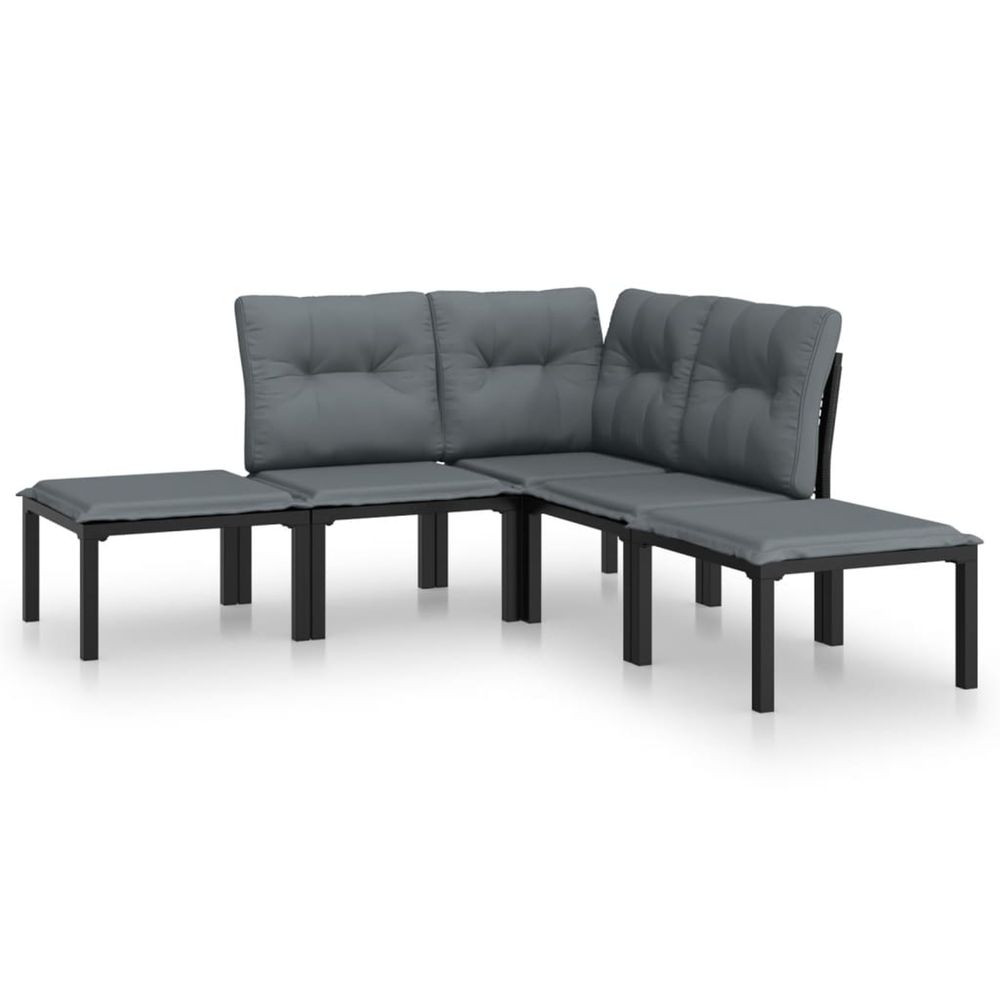 Salon de jardin 5 pcs noir et gris résine tressée
